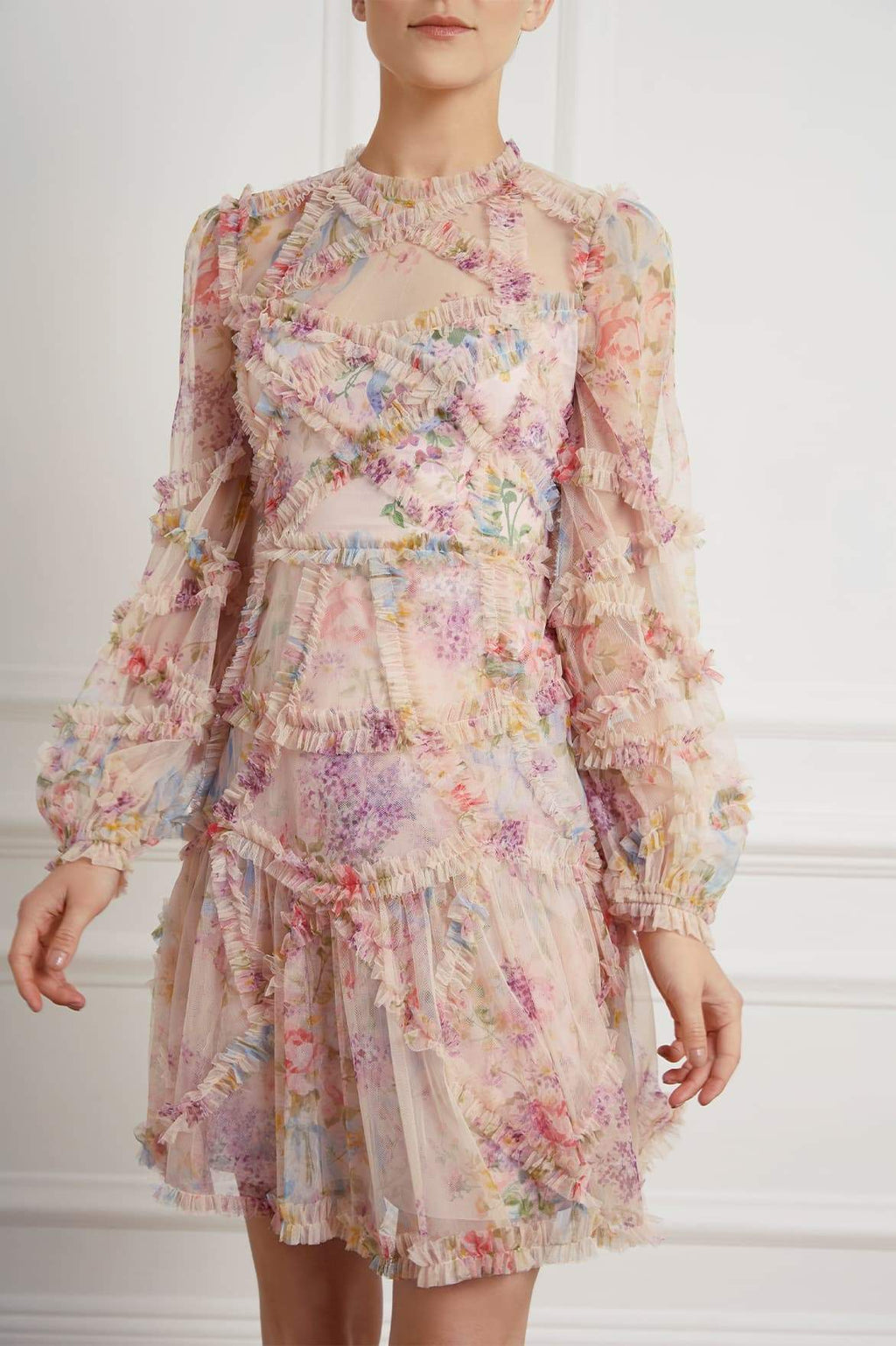 Floral Diamond Ruffle Dress – Pink ...
